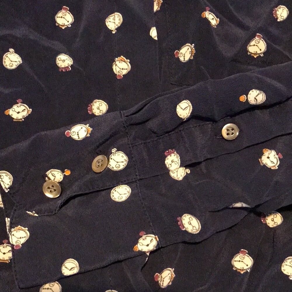 Final Price- J CREW 100% Silk Clock Print Blouse - Picture 6 of 9
